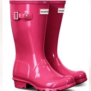 NWOT! Hunter Original Gloss Tall Wellington Rain Boots Bright Pink kids sz 4
